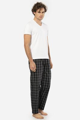 Cacharel V Yaka Kısa Kol T-shirt ve Cepli Ekoseli Alt Pijama Takım - 24