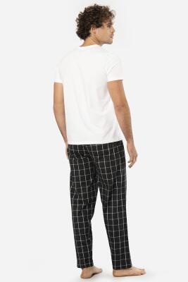 Cacharel V Yaka Kısa Kol T-shirt ve Cepli Ekoseli Alt Pijama Takım - 26