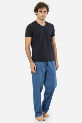 Cacharel V Yaka Kısa Kol T-shirt ve Cepli Ekoseli Alt Pijama Takım - 28