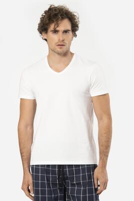 Cacharel V Yaka Kısa Kol T-shirt ve Cepli Ekoseli Alt Pijama Takım - 34