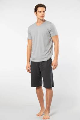 Cacharel V Yaka T-shirt ve Cepli Bermuda Şort Takım, %50 Pamuk %50 Modal - 8