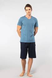 Cacharel V Yaka T-shirt ve Cepli Bermuda Şort Takım, %50 Pamuk %50 Modal - 9