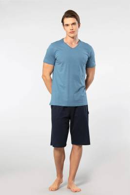 Cacharel V Yaka T-shirt ve Cepli Bermuda Şort Takım, %50 Pamuk %50 Modal - 9