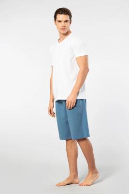 Cacharel V Yaka T-shirt ve Cepli Bermuda Şort Takım, %50 Pamuk %50 Modal - 4