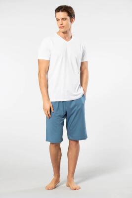 Cacharel V Yaka T-shirt ve Cepli Bermuda Şort Takım, %50 Pamuk %50 Modal - 5