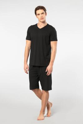 Cacharel V Yaka T-shirt ve Cepli Bermuda Şort Takım, %50 Pamuk %50 Modal - 25