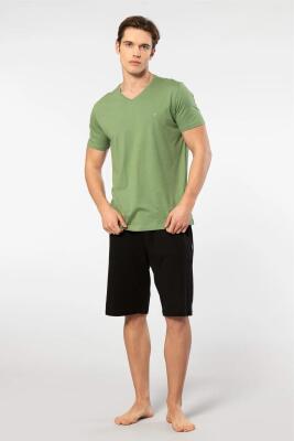 Cacharel V Yaka T-shirt ve Cepli Bermuda Şort Takım, %50 Pamuk %50 Modal - 28