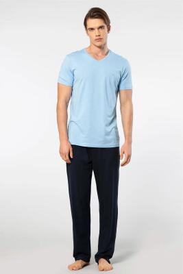 Cacharel V Yaka T-shirt ve Cepli Pijama Takım, %50 Pamuk %50 Modal - 1