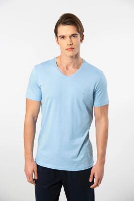 Cacharel V Yaka T-shirt ve Cepli Pijama Takım, %50 Pamuk %50 Modal - 2