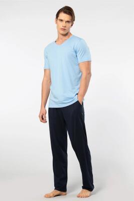 Cacharel V Yaka T-shirt ve Cepli Pijama Takım, %50 Pamuk %50 Modal - 3