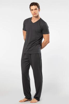 Cacharel V Yaka T-shirt ve Cepli Pijama Takım, %50 Pamuk %50 Modal - 5