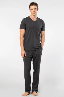 Cacharel V Yaka T-shirt ve Cepli Pijama Takım, %50 Pamuk %50 Modal - 6