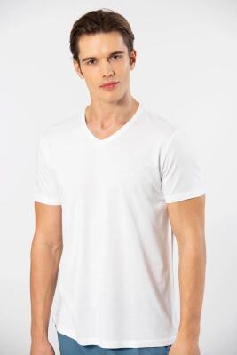 Cacharel V Yaka T-shirt ve Cepli Pijama Takım, %50 Pamuk %50 Modal - 9