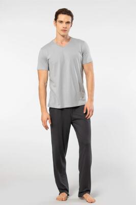 Cacharel V Yaka T-shirt ve Cepli Pijama Takım, %50 Pamuk %50 Modal - 12