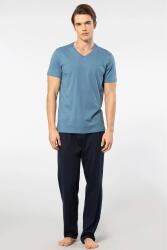 Cacharel V Yaka T-shirt ve Cepli Pijama Takım, %50 Pamuk %50 Modal indigo