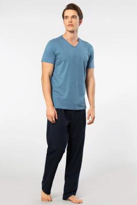 Cacharel V Yaka T-shirt ve Cepli Pijama Takım, %50 Pamuk %50 Modal - 18