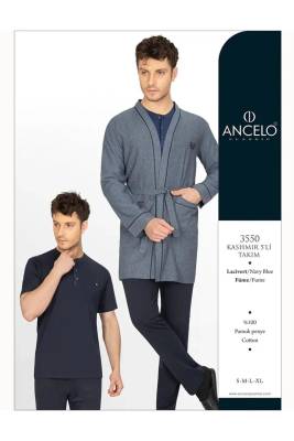 ANCELO - Çeyizlik Erkek Ropdöşambır Set, 5 Parça, Kısakol Pijama Uzunkol Pijama ve Sabahlık (1)