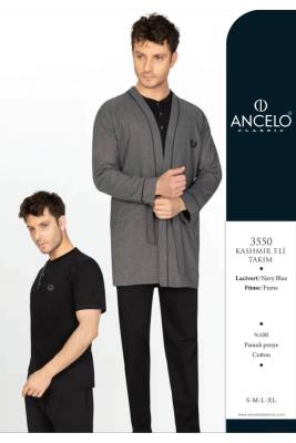 ANCELO - Çeyizlik Erkek Ropdöşambır Set, 5 Parça, Kısakol Pijama Uzunkol Pijama ve Sabahlık