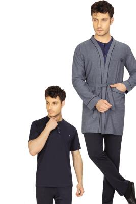 Çeyizlik Erkek Ropdöşambır Set, 5 Parça, Kısakol Pijama Uzunkol Pijama ve Sabahlık - 2