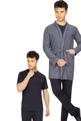 Çeyizlik Erkek Ropdöşambır Set, 5 Parça, Kısakol Pijama Uzunkol Pijama ve Sabahlık Lacivert