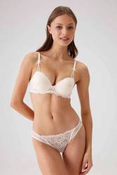 Pierre Cardin Ekru Çeyizlik Push-Up Sütyen Takım, Balenli ve Dantelli Dolgulu Sütyen Takım - Thumbnail
