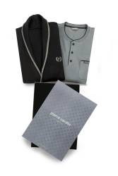 Çeyizlik Triko Sabahlık, %100 Pamuklu Pijama 3'lü Çeyizlik Set Takım - Thumbnail