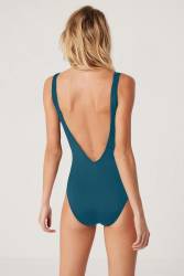 Çizgi Dokulu V Yaka Balensiz Toparlayıcı Mayo - Thumbnail