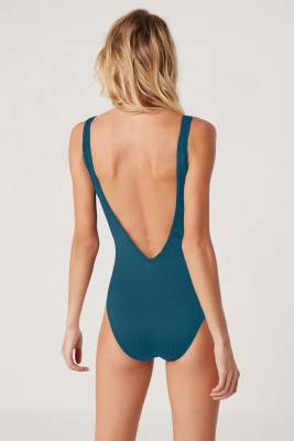 Çizgi Dokulu V Yaka Balensiz Toparlayıcı Mayo - 6