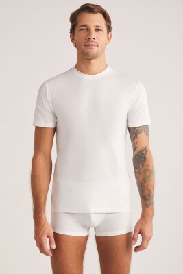 Düz Renk Bisiklet Yaka 2 li Erkek Basic Tshirt, %47 Modal %47 Pamuk %6 Elastan - 1