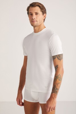 Düz Renk Bisiklet Yaka 2 li Erkek Basic Tshirt, %47 Modal %47 Pamuk %6 Elastan - 2