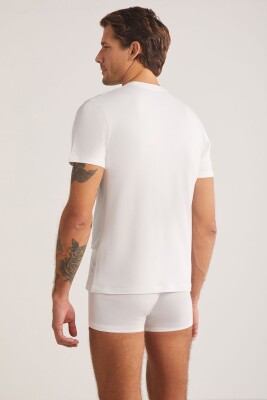 Düz Renk Bisiklet Yaka 2 li Erkek Basic Tshirt, %47 Modal %47 Pamuk %6 Elastan - 3