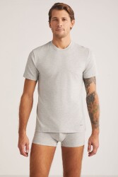 Düz Renk Bisiklet Yaka 2 li Erkek Basic Tshirt, %47 Modal %47 Pamuk %6 Elastan Gri