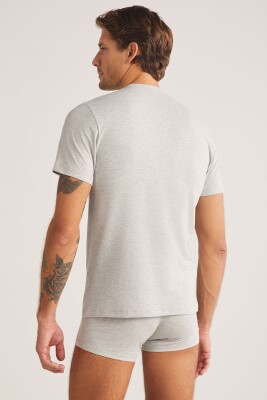 Düz Renk Bisiklet Yaka 2 li Erkek Basic Tshirt, %47 Modal %47 Pamuk %6 Elastan - 6