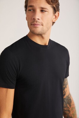 Düz Renk Bisiklet Yaka 2 li Erkek Basic Tshirt, %47 Modal %47 Pamuk %6 Elastan - 11