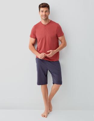 Erkek %100 Pamuk 3’lü Pijama Takımı – Kısa Kollu T-Shirt & Desenli Şort & Pijama Altı - 3