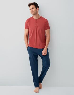 Erkek %100 Pamuk 3’lü Pijama Takımı – Kısa Kollu T-Shirt & Desenli Şort & Pijama Altı - 4