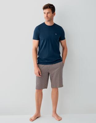 Erkek %100 Pamuk 3’lü Pijama Takımı – Kısa Kollu Üst + Cepli Uzun Pantolon + Cepli Şort - 2