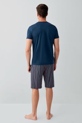 Erkek %100 Pamuk 3’lü Pijama Takımı – Kısa Kollu Üst + Cepli Uzun Pantolon + Cepli Şort - 5