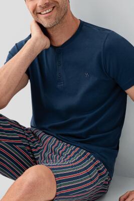 Erkek %100 Pamuk 3’lü Pijama Takımı – Kısa Kollu Üst + Cepli Uzun Pantolon + Cepli Şort - 7