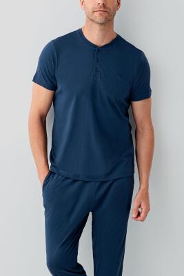 Erkek %100 Pamuk 3’lü Pijama Takımı – Kısa Kollu Üst + Cepli Uzun Pantolon + Cepli Şort - 8