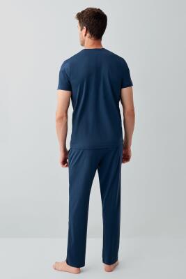 Erkek %100 Pamuk 3’lü Pijama Takımı – Kısa Kollu Üst + Cepli Uzun Pantolon + Cepli Şort - 6