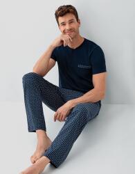 Erkek %100 Pamuk Düğmeli Yaka Pijama Takımı – Kısa Kollu Düğmeli Yaka Üst & Cepli Desenli Uzun Alt - 1