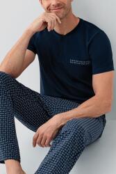 Erkek %100 Pamuk Düğmeli Yaka Pijama Takımı – Kısa Kollu Düğmeli Yaka Üst & Cepli Desenli Uzun Alt - 3