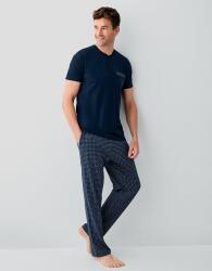 Erkek %100 Pamuk Düğmeli Yaka Pijama Takımı – Kısa Kollu Düğmeli Yaka Üst & Cepli Desenli Uzun Alt (1)