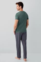 Erkek %100 Pamuk Kısa Kollu Pijama Takımı – Cepli Çizgili Alt, Kısakol Üst, Rahat Kalıp - 4