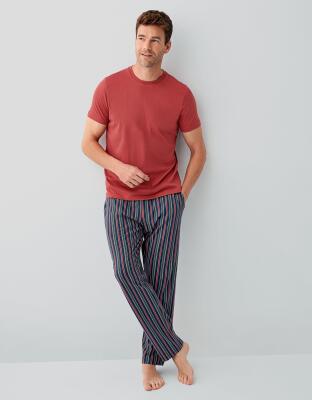 Erkek %100 Pamuk Kısa Kollu Pijama Takımı – Cepli Çizgili Alt, Kısakol Üst, Rahat Kalıp - 6