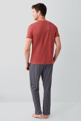 Erkek %100 Pamuk Kısa Kollu Pijama Takımı – Cepli Çizgili Alt, Kısakol Üst, Rahat Kalıp - 8