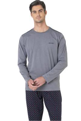 Pierre Cardin - Erkek %100 Pamuk Pijama Takım, Alt Desenli, Bisiklet Yakalı, Uzunkol Pijama Takım (1)