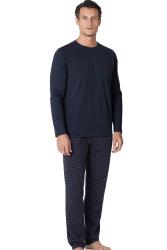 Erkek %100 Pamuk Pijama Takım, Alt Desenli, Bisiklet Yakalı, Uzunkol Pijama Takım - 3