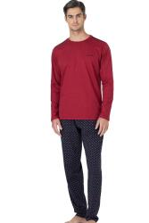 Erkek %100 Pamuk Pijama Takım, Alt Desenli, Bisiklet Yakalı, Uzunkol Pijama Takım